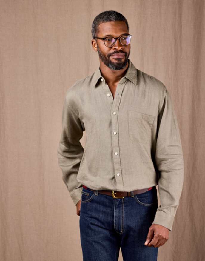 Linen Shirt Long Sleeve - Light Olive