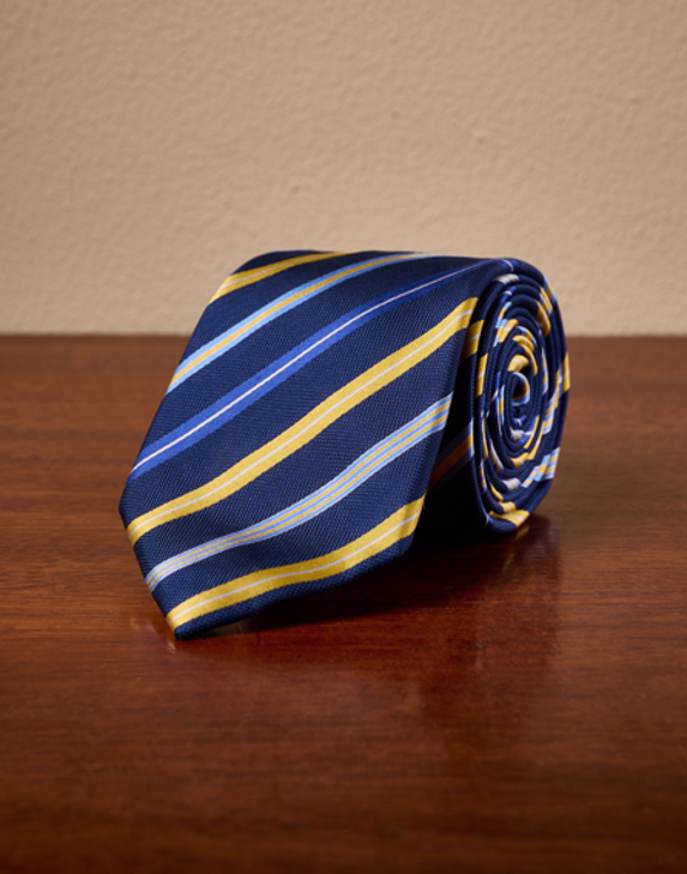 Navy/Yellow Stripe Woven Silk Tie