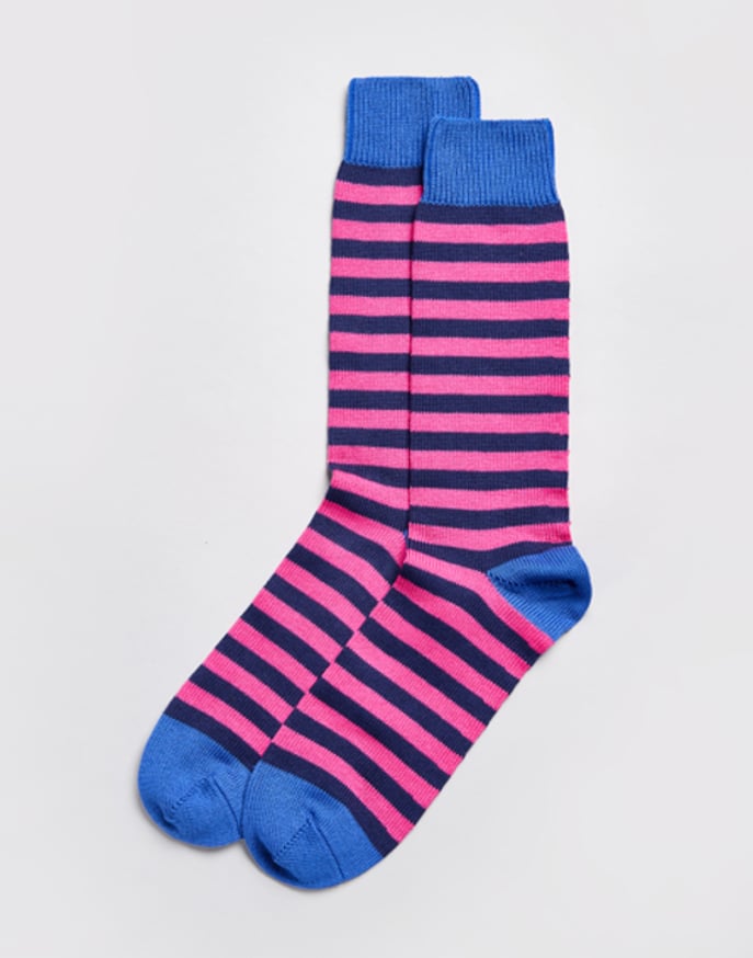 Stripey Cotton Socks - Magenta/Navy