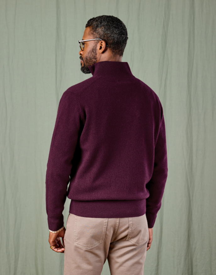 Lambswool Half Zip Jumper - Dark Burgundy | Joseph Turner