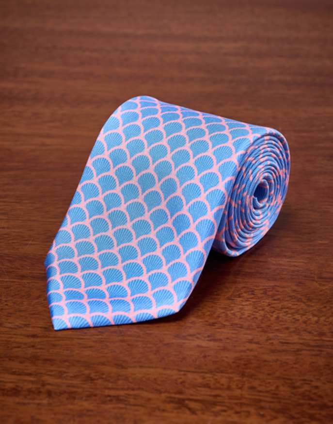 Sky/Pink Fans Printed Silk Tie
