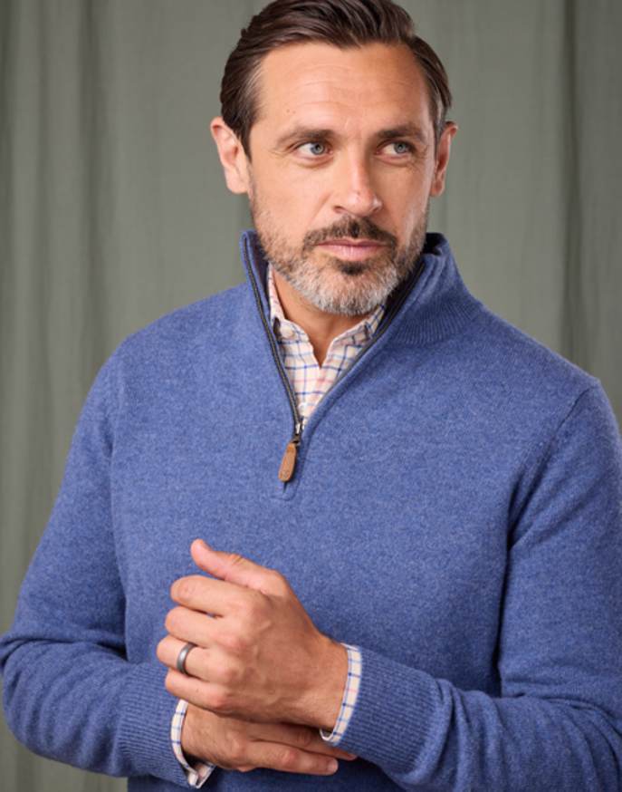 Lambswool Half Zip Jumper - Blue