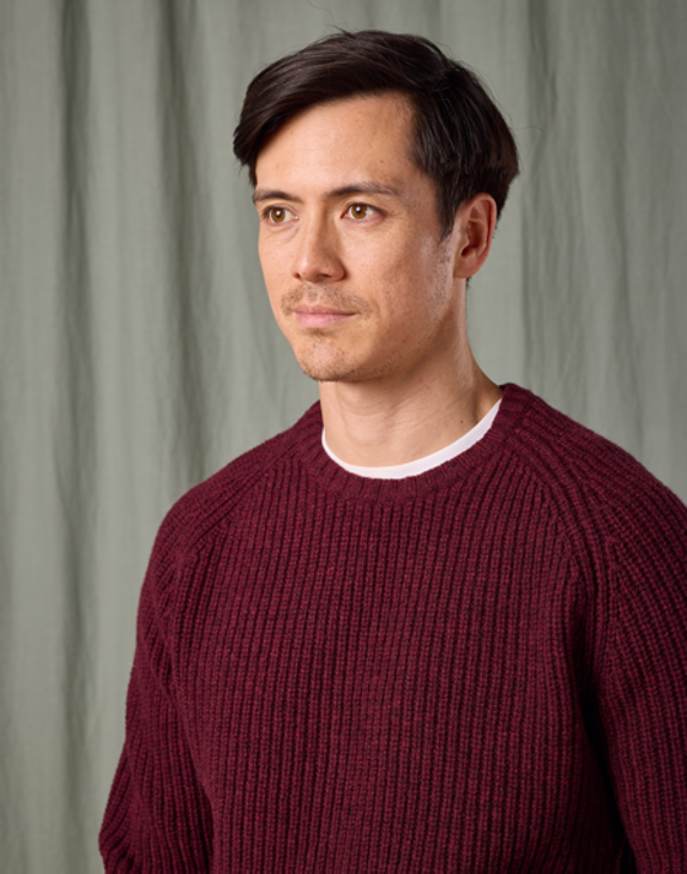 Lambswool Whitby Rib Crew Neck Jumper - Burgundy