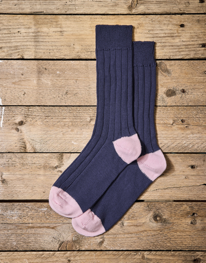 Heel & Toe Cotton Socks - Navy/Pink