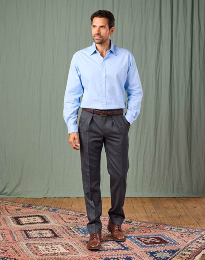 Flannel Trousers - Dark Grey Herringbone