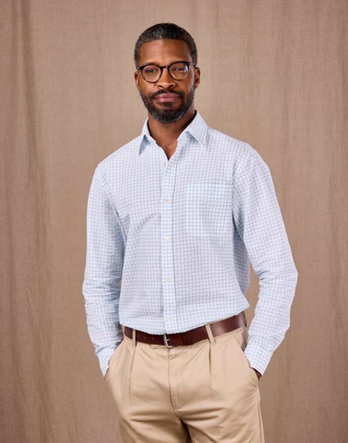 Seersucker Shirt Long Sleeve - Aqua Check