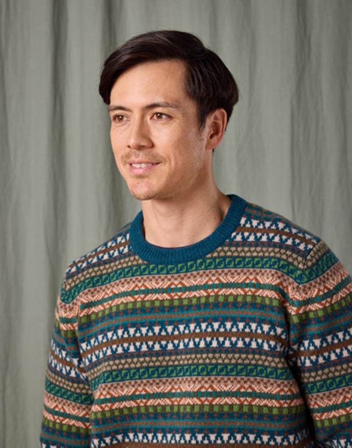 Fair Isle Crew Neck Jumper - Teal/Orange
