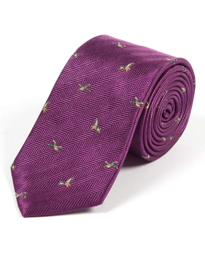Ducks on Purple Woven Silk Tie