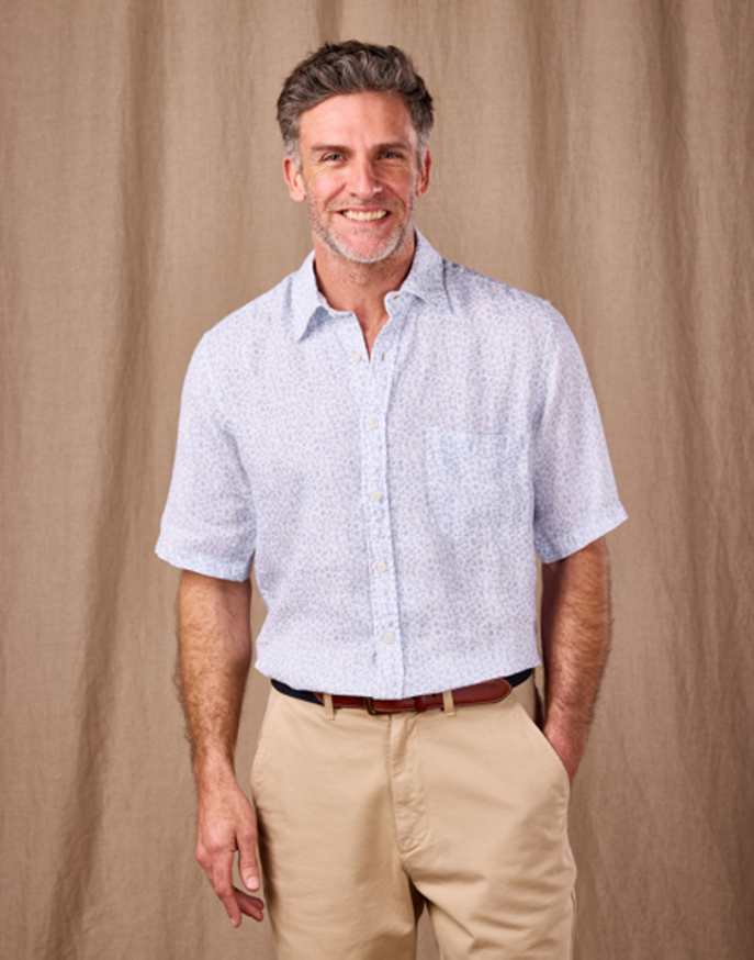 Linen Shirt Short Sleeve - Blue/White Floral