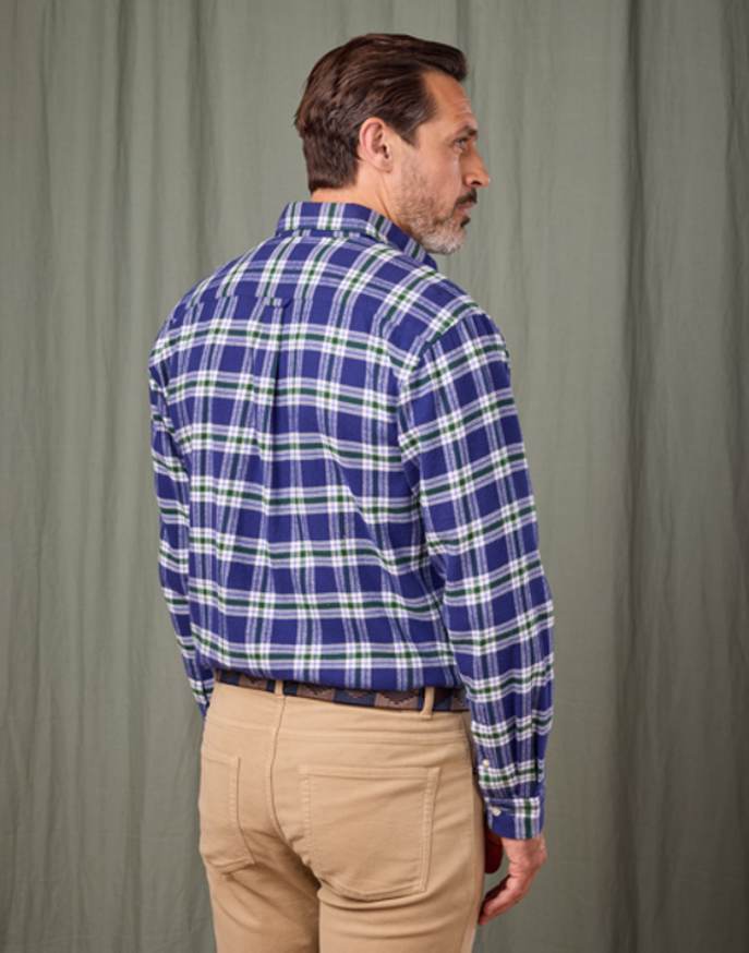 Brushed Cotton Check Shirt - Dark Blue/Olive