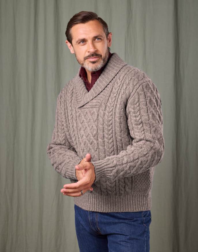 Aran Shawl Collar Jumper - Cobble