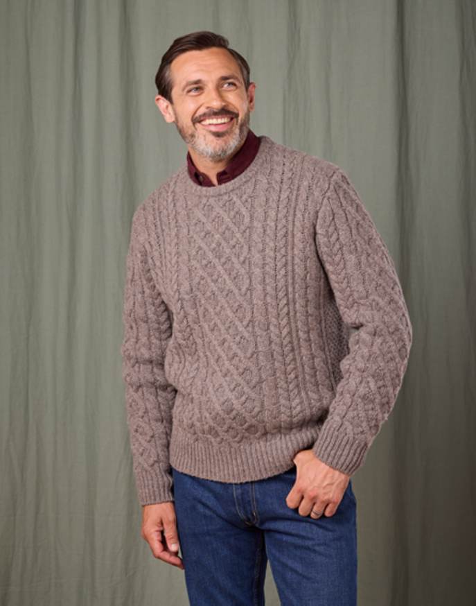 Aran Crew Neck Jumper - Cobble