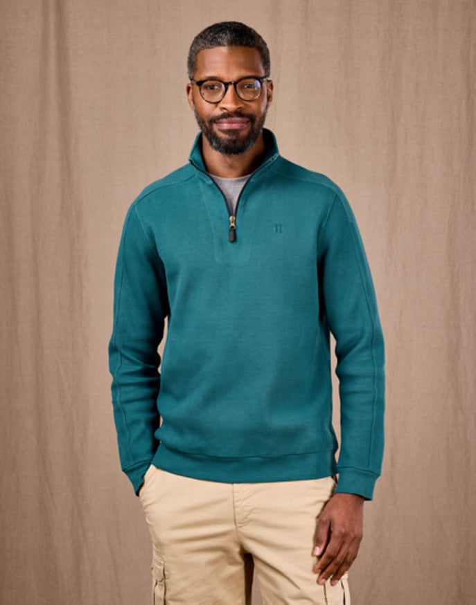 Half Zip Waffle Sweatshirt - Teal