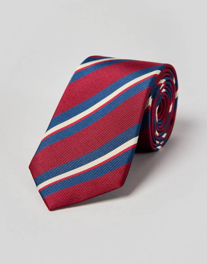 Navy/Burgundy Stripe Woven Silk Tie
