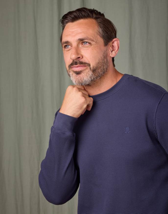 Long Sleeve Waffle T Shirt - Navy
