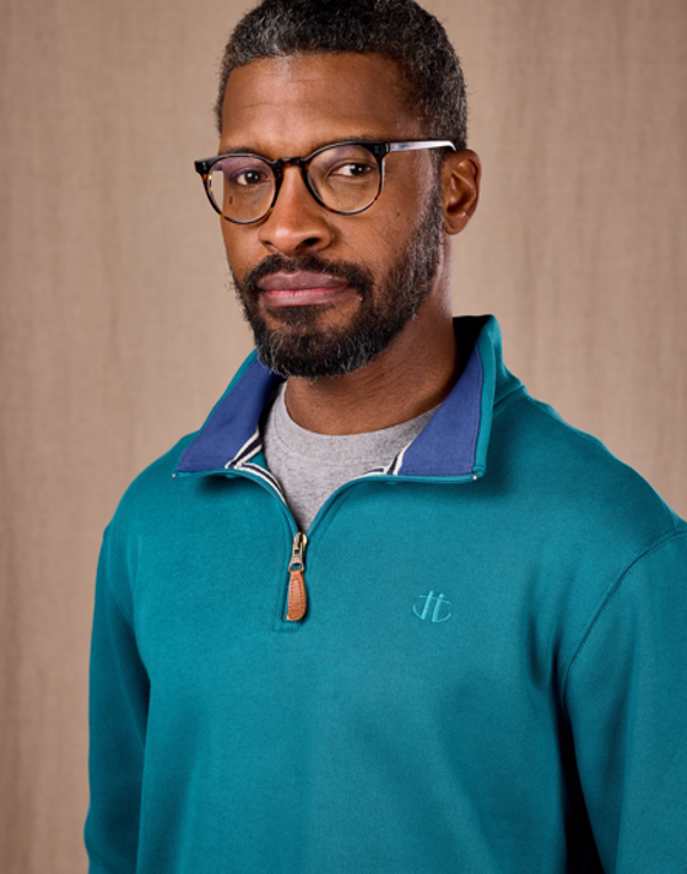 Half Zip Jersey Sweatshirt - Teal