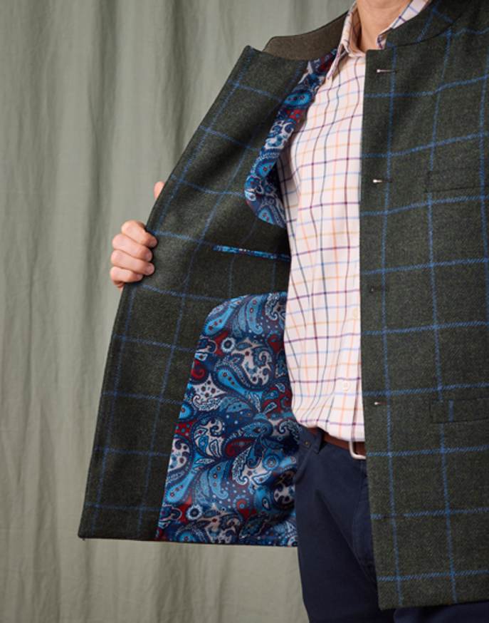 Tweed Nehru Gilet - Green/Blue
