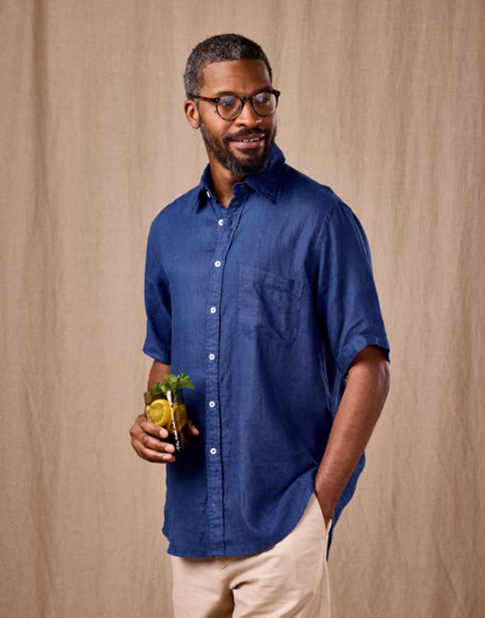 Linen Shirt Short Sleeve - Atlantic