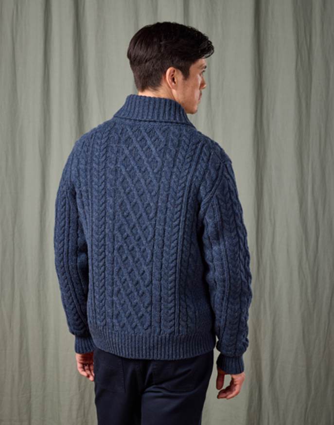 Aran Shawl Collar Jumper - Denim