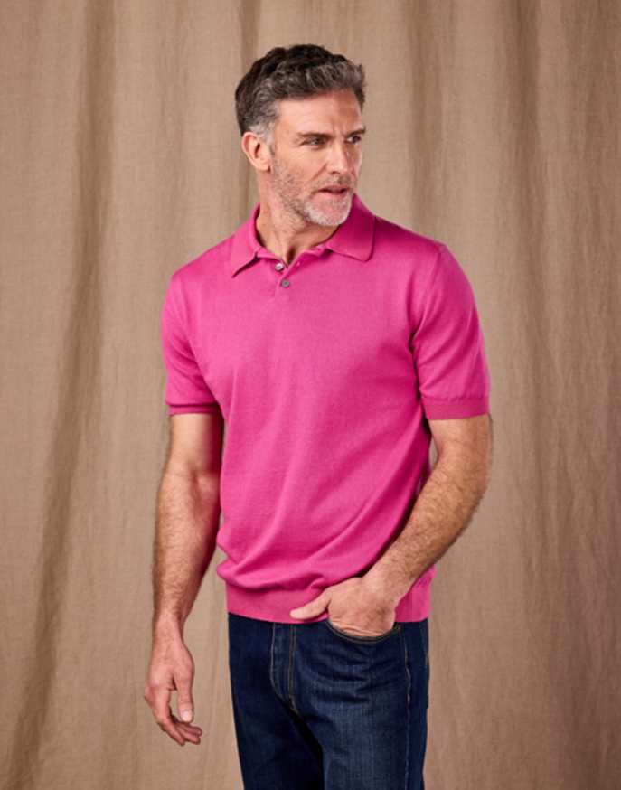 Cotton Knitted Polo - Pink