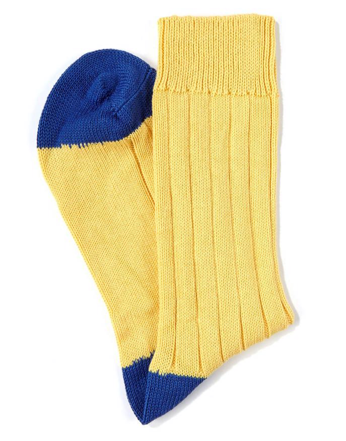 Heel & Toe Cotton Socks - Yellow/Royal