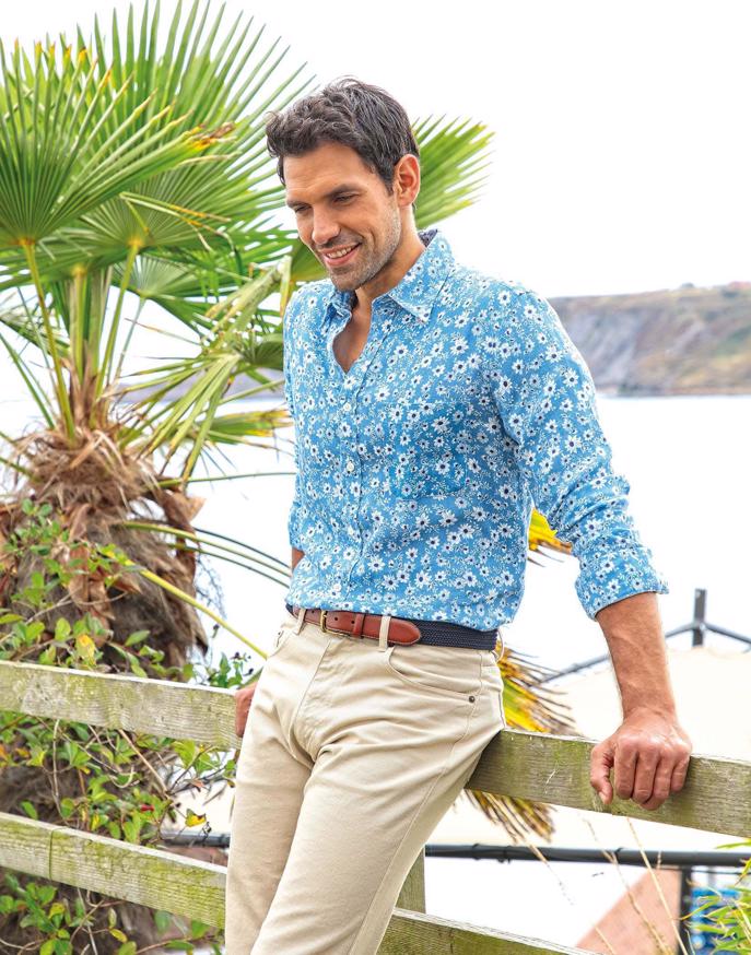 Linen Shirt Long Sleeve - Sky Vine Print