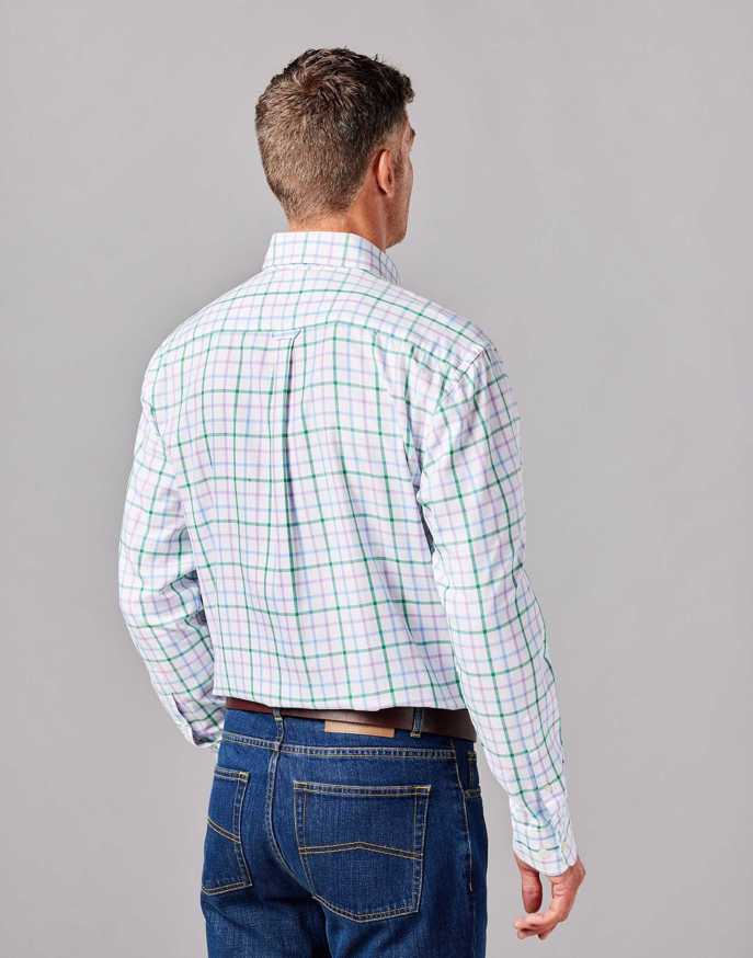 Button Down Oxford Shirt - Green/Purple/Blue Check