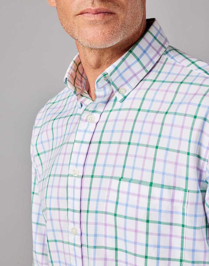 Button Down Oxford Shirt - Green/Purple/Blue Check