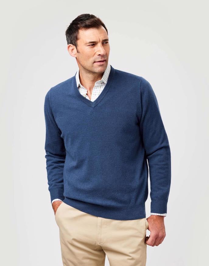 Cashmere V Neck Jumper - Navy