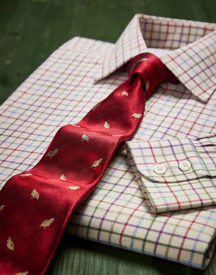 Partridges on Red Woven Silk Tie