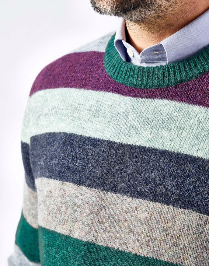 Shetland Striped Crew Neck Jumper - Purple/Green