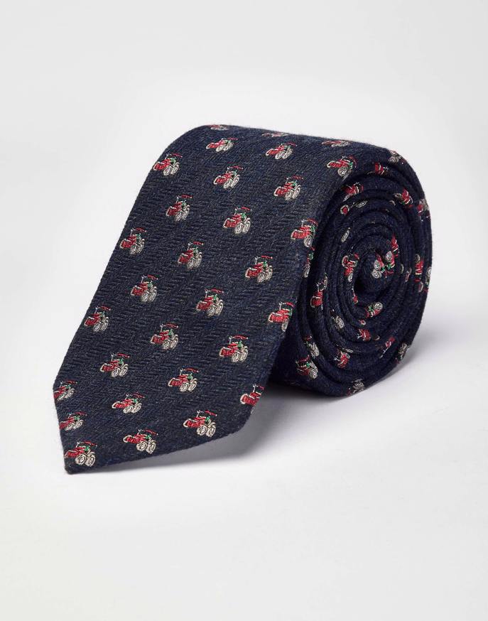 Red Tractor on Navy Wool/Silk Tie