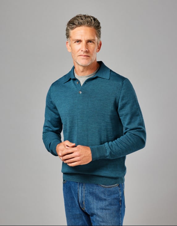 Merino Polo Collar Jumper - Teal
