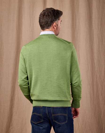 Merino V Neck Jumper - Green