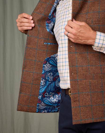 Tweed Nehru Gilet - Brown/Green