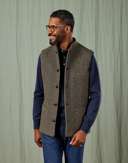 Double Faced Wool Gilet - Dogtooth/Burgundy