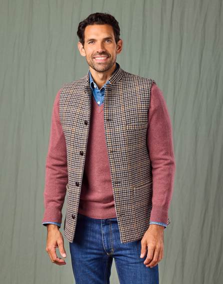 Double Faced Wool Gilet - Dogtooth/Navy