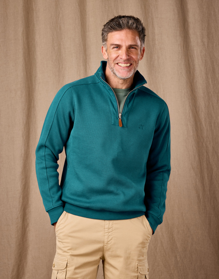 Half Zip Waffle Sweatshirt - Teal