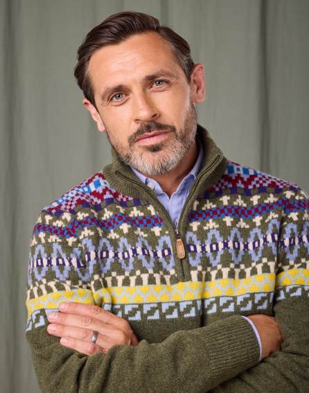 Fair Isle Half Zip Jumper - Green/Red/Yellow
