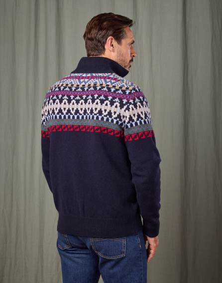 Fair Isle Half Zip Jumper - Blue/Red