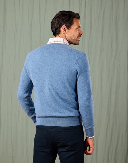 Cashmere V Neck Jumper - Blue