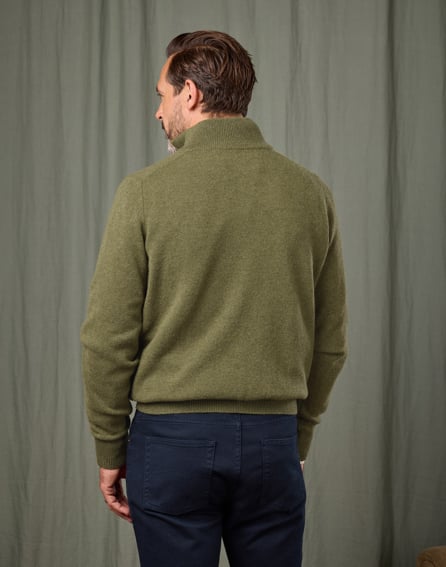 Lambswool Half Zip Jumper - Light Olive