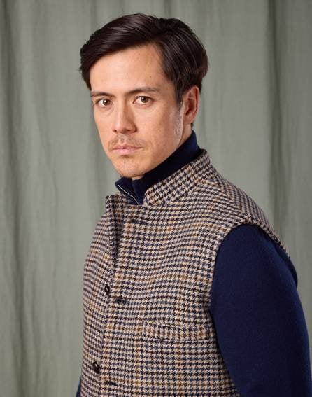 Double Faced Wool Gilet - Dogtooth/Navy