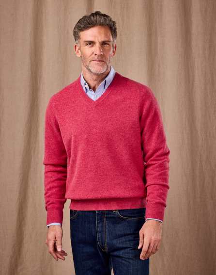 Lambswool V Neck Jumper - Rose