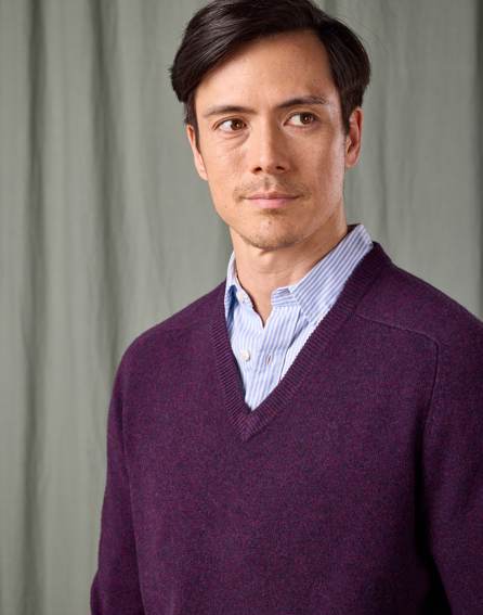Lambswool V Neck Jumper- Blackberry