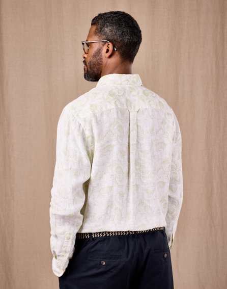 Linen Shirt Long Sleeve - Botanical Print