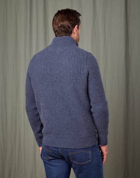 Lambswool Whitby Zip Cardigan - Blue