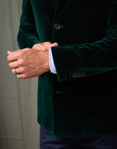 Velvet Nehru Jacket - Bottle Green