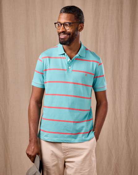 Striped Polo Shirt - Teal/Coral