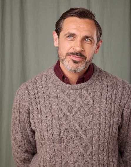 Aran Crew Neck Jumper - Cobble